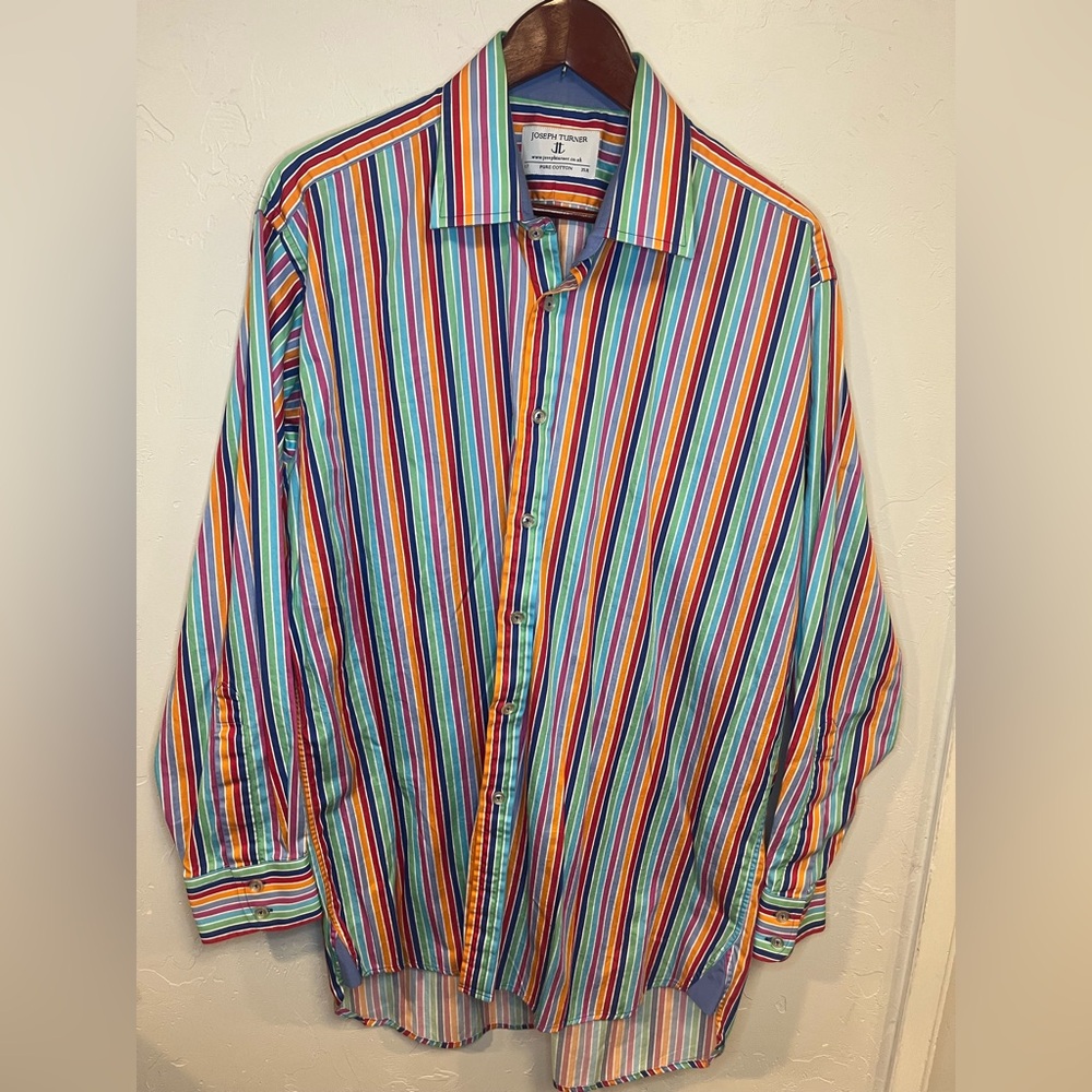 Joseph Turner Pure Cotton‎ Multicolor Striped Button Down Shirt Men’s 35R